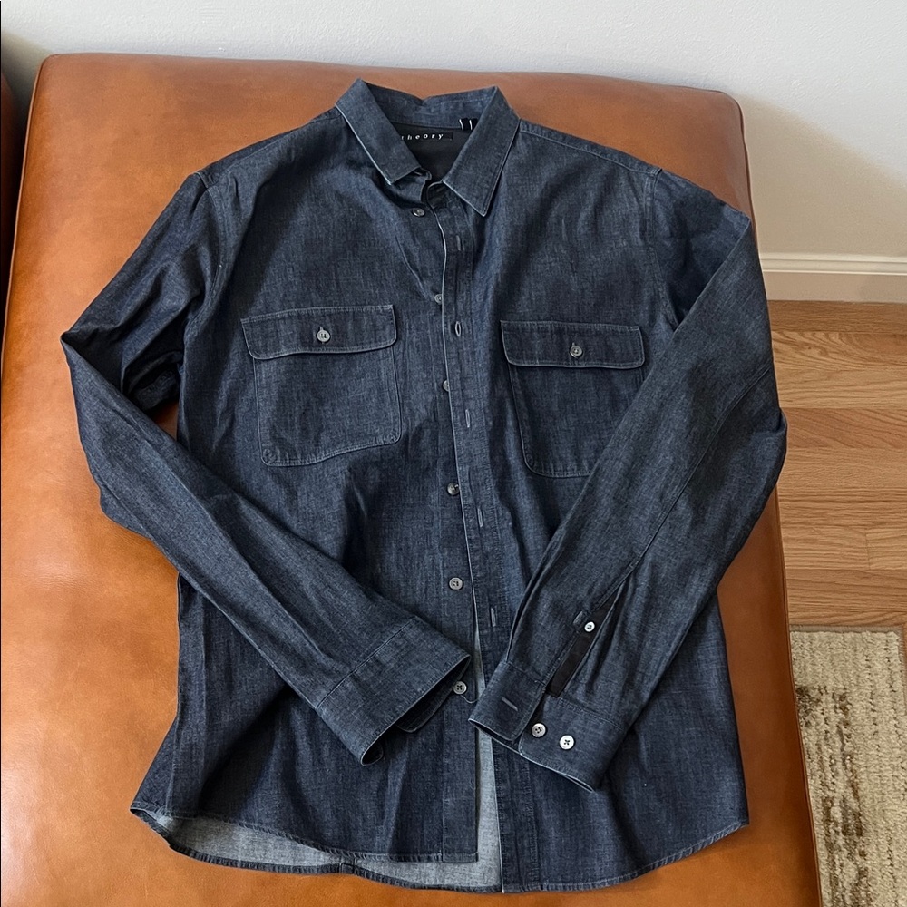 Theory Dark Blue Casual Button Down Shirt